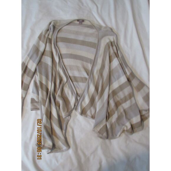 J. JILL WATERFALL OPEN FRONT CARDIGAN SIZE M TAN GREY CREAM STRIPED LIGHTWEIGHT - Picture 1 of 9